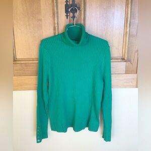 Kelly green Talbots turtleneck ribbed sweater